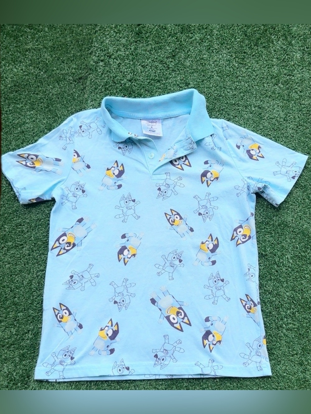Light Blue Kids Polo Shirt with Cartoon Character Print